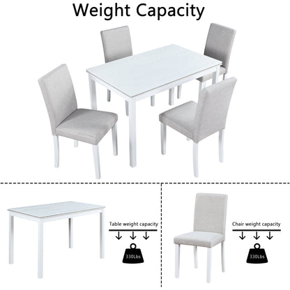 5 - Piece Wooden Dining Table Set with Rectangular Table and 4 Upholstered Chairs – White Dining Room Set with Crystal Decoration for Kitchen or Dining Room - 1st Choice Furniture Direct