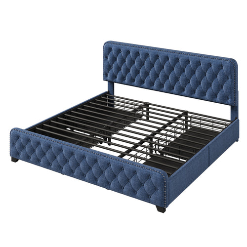 1st Choice Upholstered Platform King Bed Frame with Four Drawers in Blue