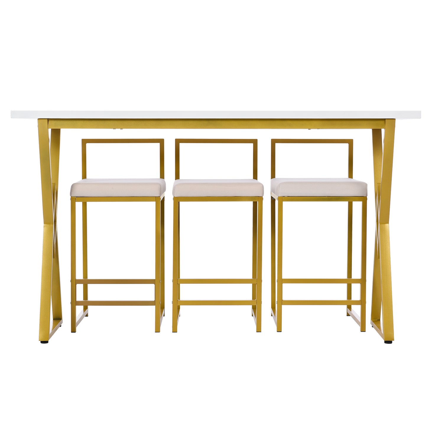 TOPMAX Modern 4-Piece Counter Height Extra Long Console Bar Dining Table Set with 3 Padded Stools for Small Places, Gold