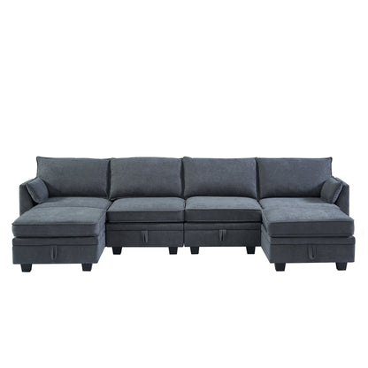 1st Choice Luxury Modern Living Room Large U-Shape Sectional Sofa in Dark Gray