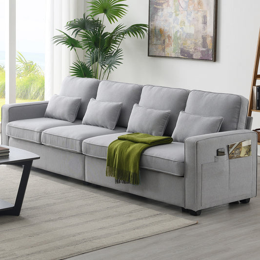 1st Choice 4-Seater Modern Linen Fabric Sofa with Armrest Pockets