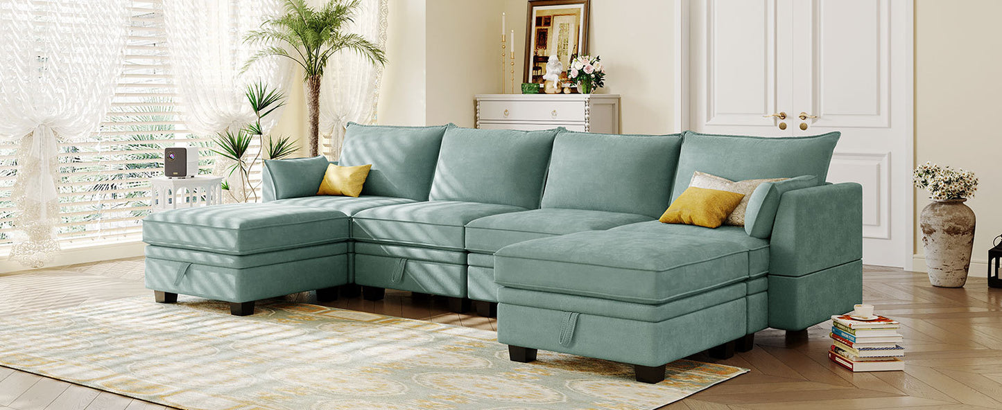 1st Choice Luxury Modern Large U-Shape Sectional Sofa in Light Green