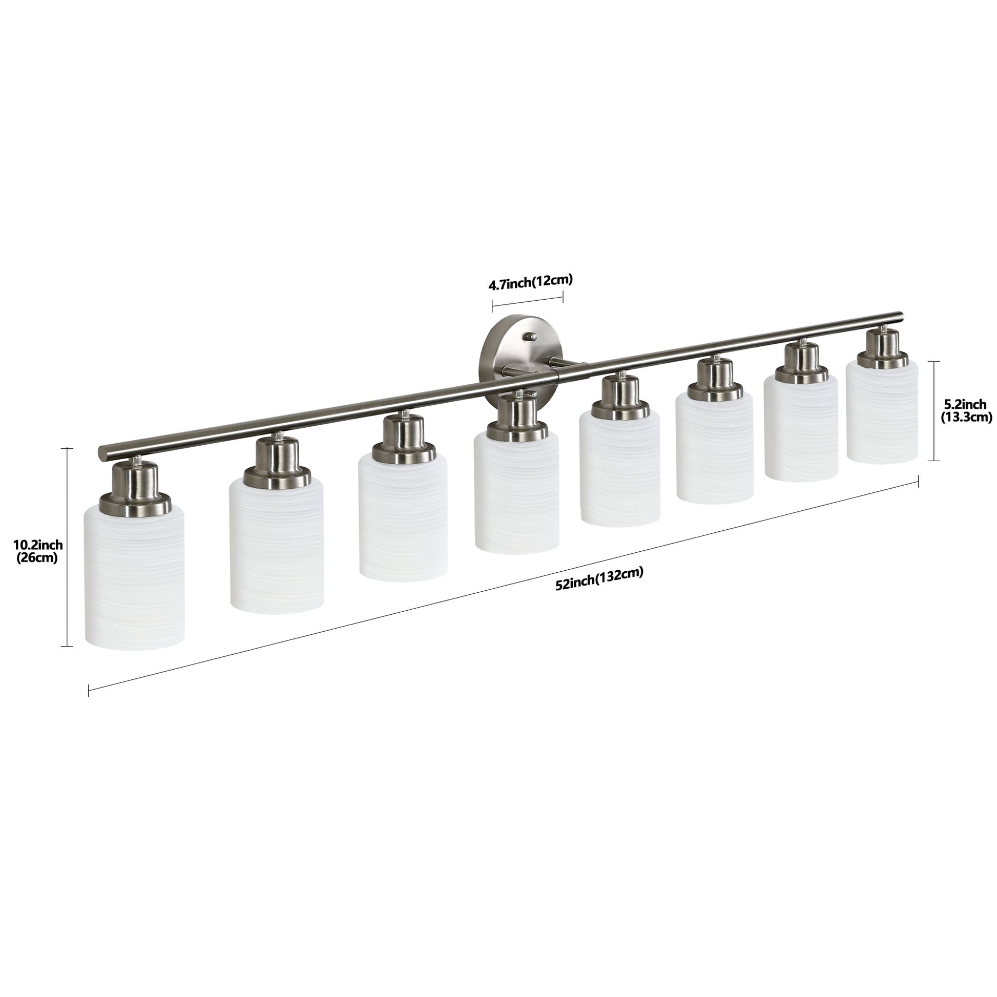 52' Modern 8 - Light Vanity Wall Sconce, Brushed Nickel Finish with Frosted Glass Shades for Bathroom or Hallway Lighting (No Bulbs) - 1st Choice Furniture Direct