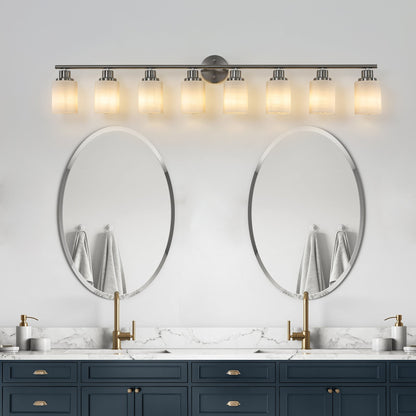 52' Modern 8 - Light Vanity Wall Sconce, Brushed Nickel Finish with Frosted Glass Shades for Bathroom or Hallway Lighting (No Bulbs) - 1st Choice Furniture Direct