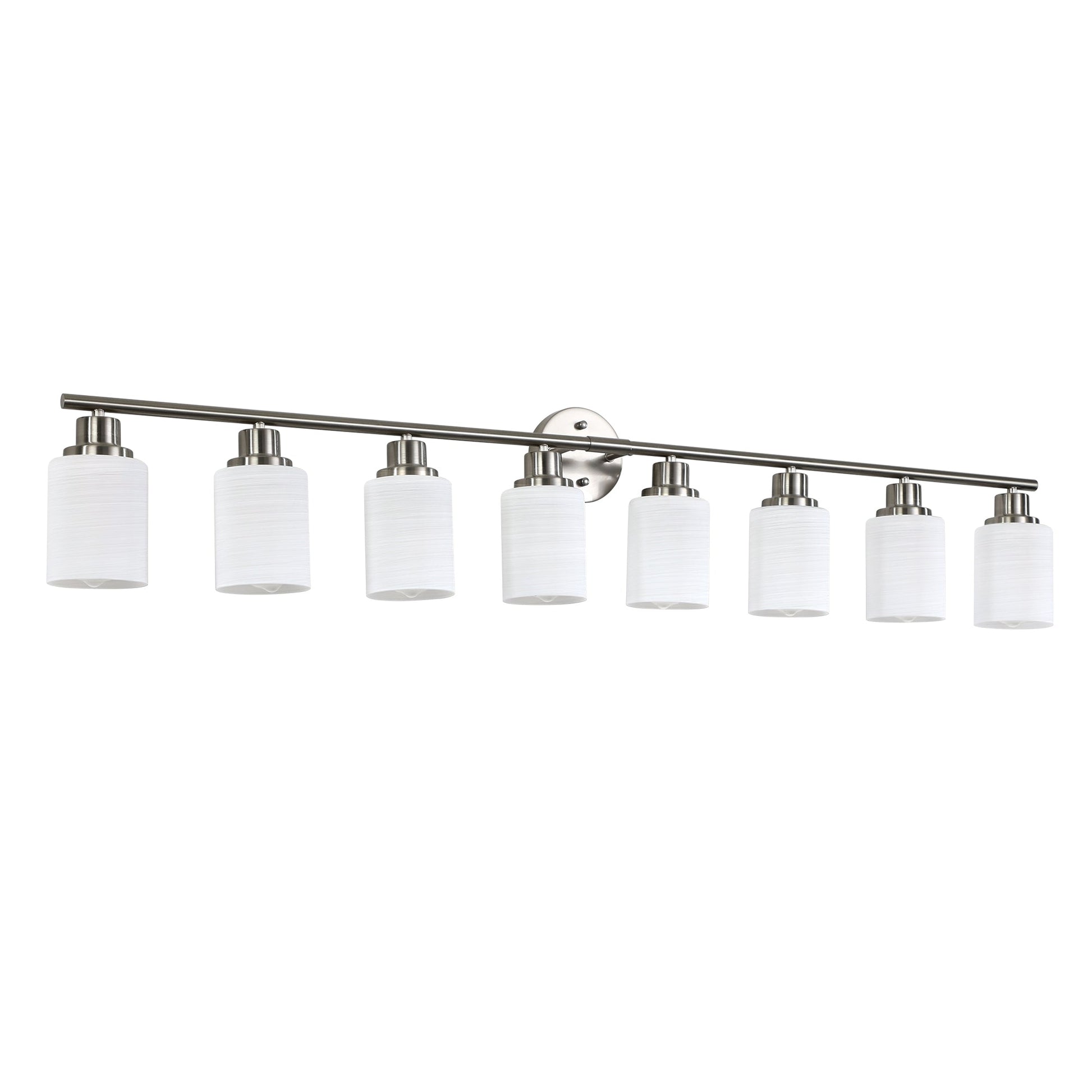 52' Modern 8 - Light Vanity Wall Sconce, Brushed Nickel Finish with Frosted Glass Shades for Bathroom or Hallway Lighting (No Bulbs) - 1st Choice Furniture Direct