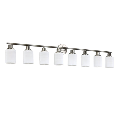 52' Modern 8 - Light Vanity Wall Sconce, Brushed Nickel Finish with Frosted Glass Shades for Bathroom or Hallway Lighting (No Bulbs) - 1st Choice Furniture Direct