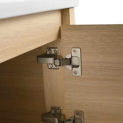 52'' Wall - Mounted Bathroom Vanity with White Ceramic Sink and 2 - Storage Shelves & 1 - Soft - Close Door, KD - Packing, Plywood, American White Oak - 1st Choice Furniture Direct