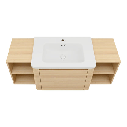 52'' Wall - Mounted Bathroom Vanity with White Ceramic Sink and 2 - Storage Shelves & 1 - Soft - Close Door, KD - Packing, Plywood, American White Oak - 1st Choice Furniture Direct