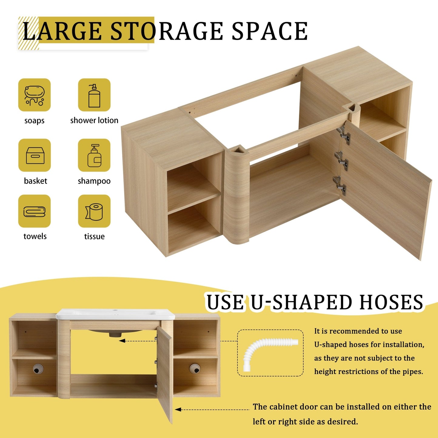 52'' Wall - Mounted Bathroom Vanity with White Ceramic Sink and 2 - Storage Shelves & 1 - Soft - Close Door, KD - Packing, Plywood, American White Oak - 1st Choice Furniture Direct