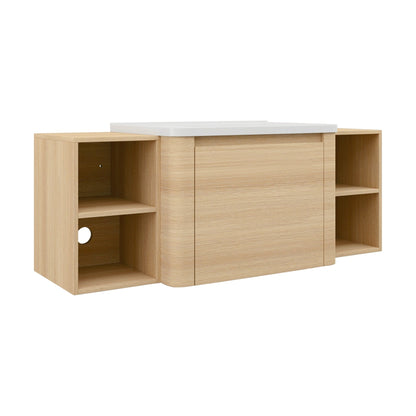 52'' Wall - Mounted Bathroom Vanity with White Ceramic Sink and 2 - Storage Shelves & 1 - Soft - Close Door, KD - Packing, Plywood, American White Oak - 1st Choice Furniture Direct