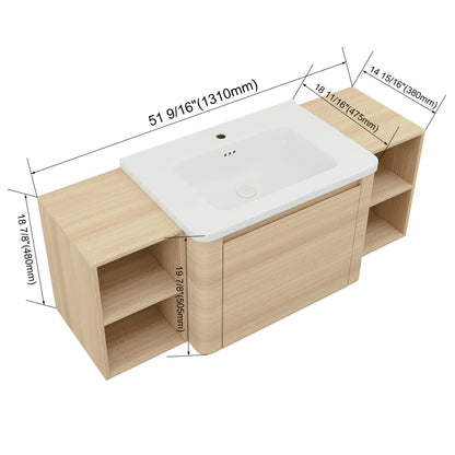 52'' Wall - Mounted Bathroom Vanity with White Ceramic Sink and 2 - Storage Shelves & 1 - Soft - Close Door, KD - Packing, Plywood, American White Oak - 1st Choice Furniture Direct