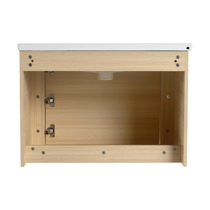52'' Wall - Mounted Bathroom Vanity with White Ceramic Sink and 2 - Storage Shelves & 1 - Soft - Close Door, KD - Packing, Plywood, American White Oak - 1st Choice Furniture Direct