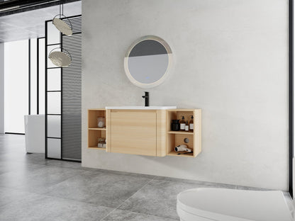 52'' Wall - Mounted Bathroom Vanity with White Ceramic Sink and 2 - Storage Shelves & 1 - Soft - Close Door, KD - Packing, Plywood, American White Oak - 1st Choice Furniture Direct