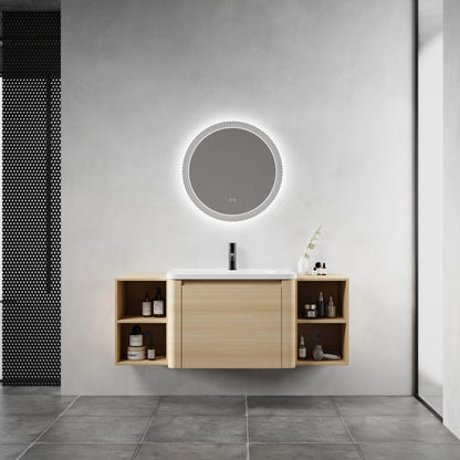 52'' Wall - Mounted Bathroom Vanity with White Ceramic Sink and 2 - Storage Shelves & 1 - Soft - Close Door, KD - Packing, Plywood, American White Oak - 1st Choice Furniture Direct