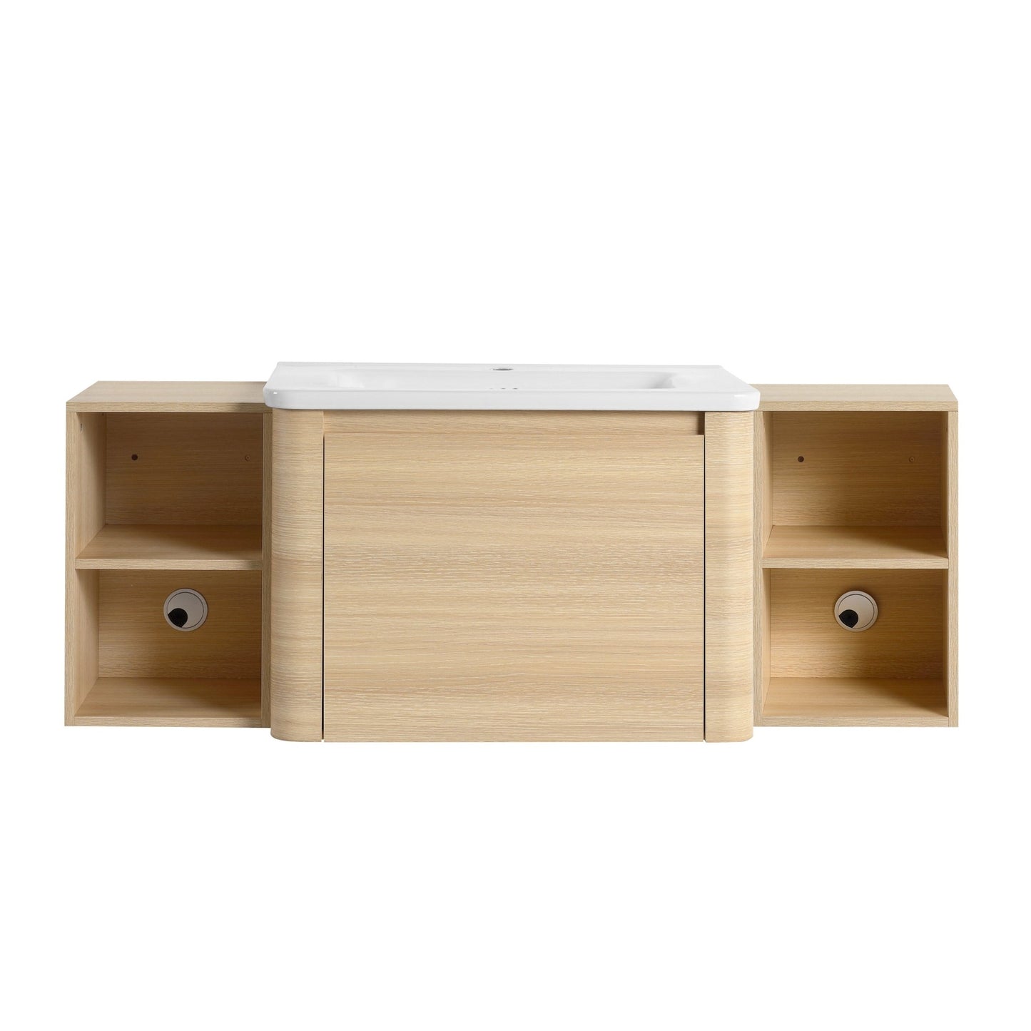 52'' Wall - Mounted Bathroom Vanity with White Ceramic Sink and 2 - Storage Shelves & 1 - Soft - Close Door, KD - Packing, Plywood, American White Oak - 1st Choice Furniture Direct