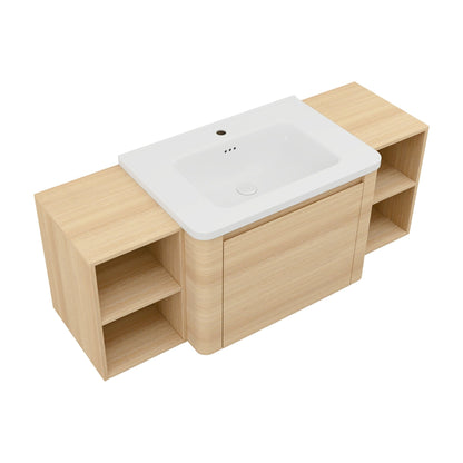 52'' Wall - Mounted Bathroom Vanity with White Ceramic Sink and 2 - Storage Shelves & 1 - Soft - Close Door, KD - Packing, Plywood, American White Oak - 1st Choice Furniture Direct