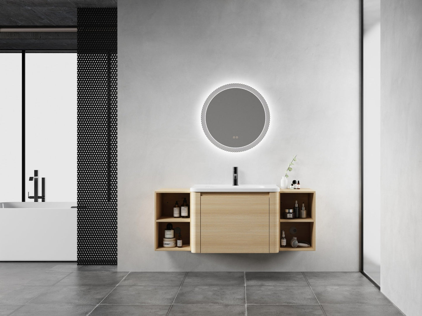 52'' Wall - Mounted Bathroom Vanity with White Ceramic Sink and 2 - Storage Shelves & 1 - Soft - Close Door, KD - Packing, Plywood, American White Oak - 1st Choice Furniture Direct