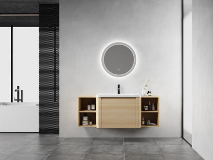 52'' Wall - Mounted Bathroom Vanity with White Ceramic Sink and 2 - Storage Shelves & 1 - Soft - Close Door, KD - Packing, Plywood, American White Oak - 1st Choice Furniture Direct