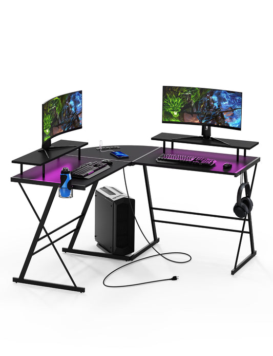 1st Choice L Shaped Gaming Desk with LED Strips and Power Outlets