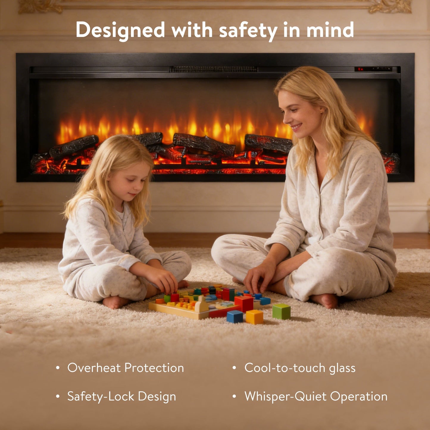 54 inch in wall recessed electric fireplace with remote and multi color flame & emberbed - 1st Choice Furniture Direct