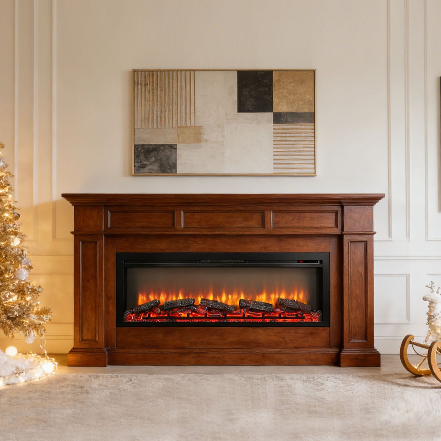 54 inch in wall recessed electric fireplace with remote and multi color flame & emberbed - 1st Choice Furniture Direct