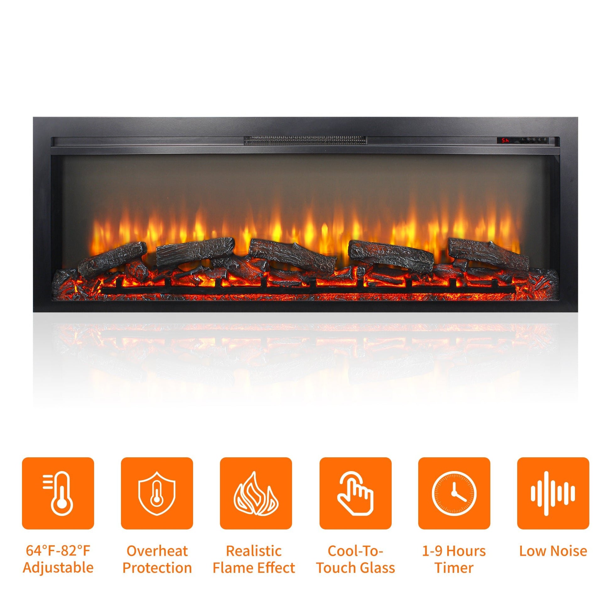 54 inch in wall recessed electric fireplace with remote and multi color flame & emberbed - 1st Choice Furniture Direct