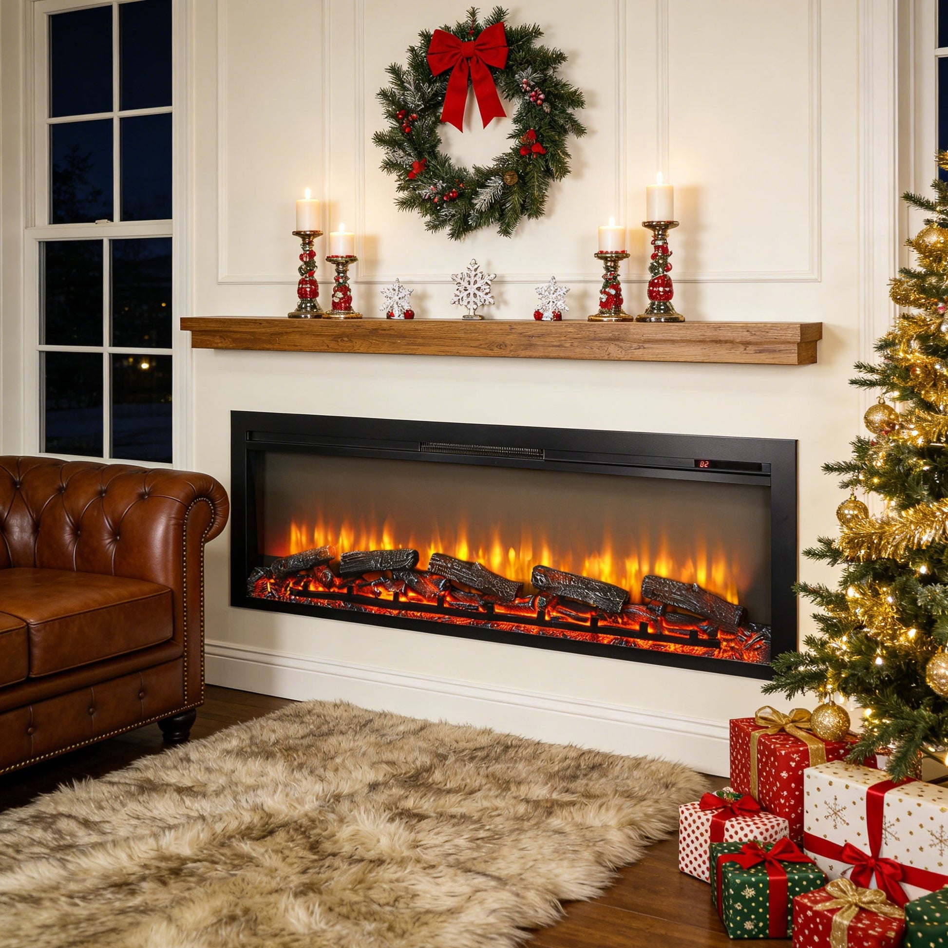 54 inch in wall recessed electric fireplace with remote and multi color flame & emberbed - 1st Choice Furniture Direct