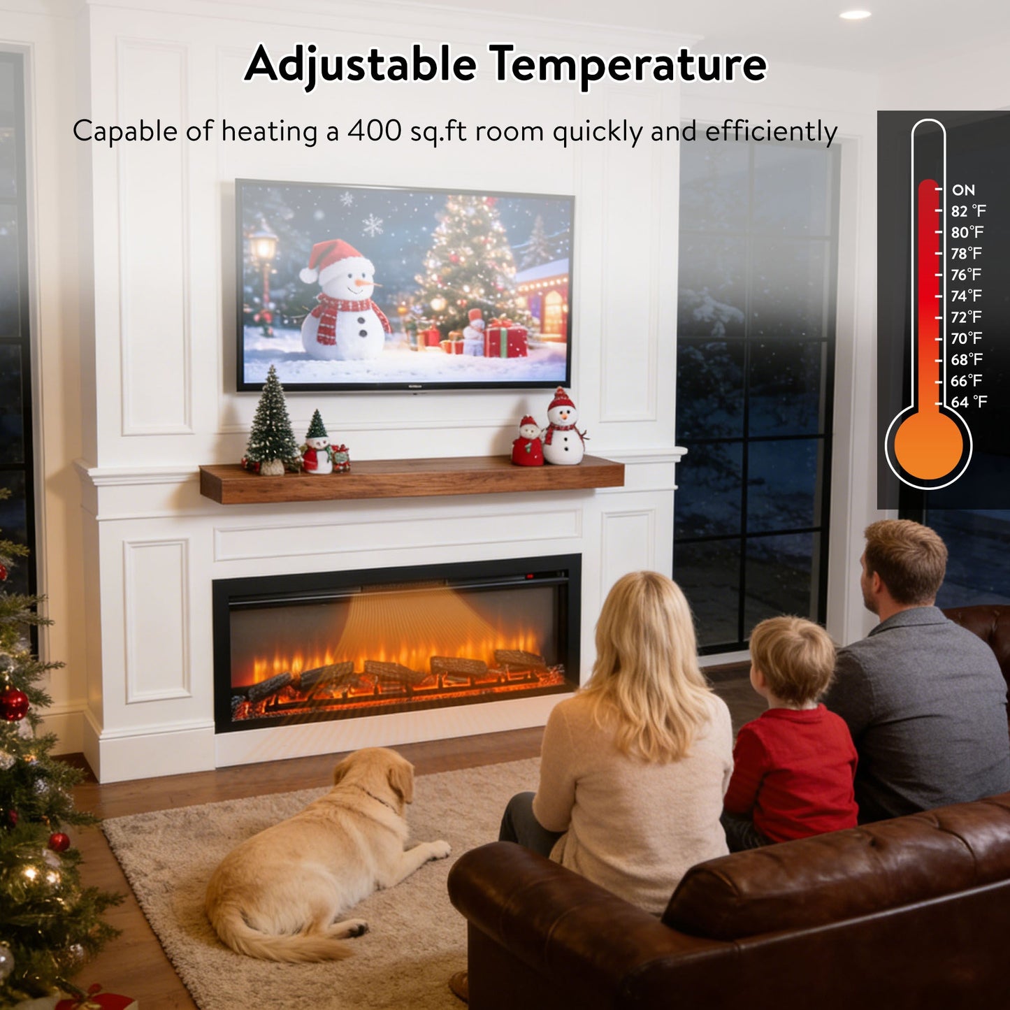 54 inch in wall recessed electric fireplace with remote and multi color flame & emberbed - 1st Choice Furniture Direct