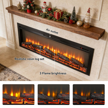 54 inch in wall recessed electric fireplace with remote and multi color flame & emberbed - 1st Choice Furniture Direct