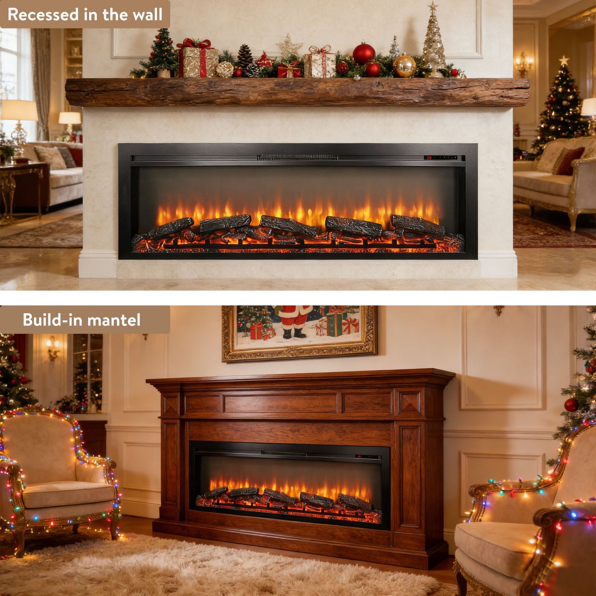 54 inch in wall recessed electric fireplace with remote and multi color flame & emberbed - 1st Choice Furniture Direct