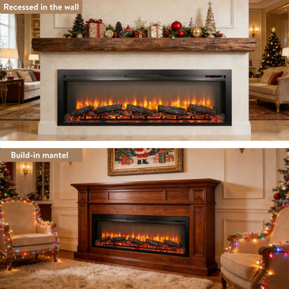 54 inch in wall recessed electric fireplace with remote and multi color flame & emberbed - 1st Choice Furniture Direct