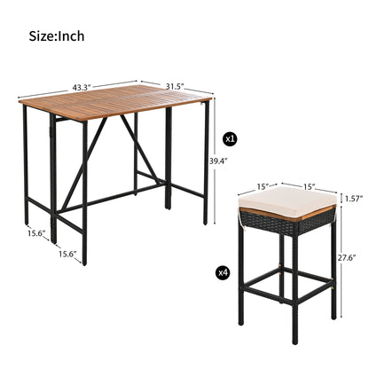 1st Choice 5pc Outdoor Wood Bar Height Table And 4 Stools w/ Cushions