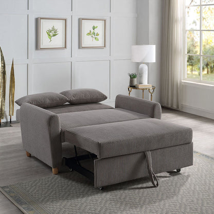 54'W Corduroy Convertible Sleeper Loveseat, Brown - 1st Choice Furniture Direct