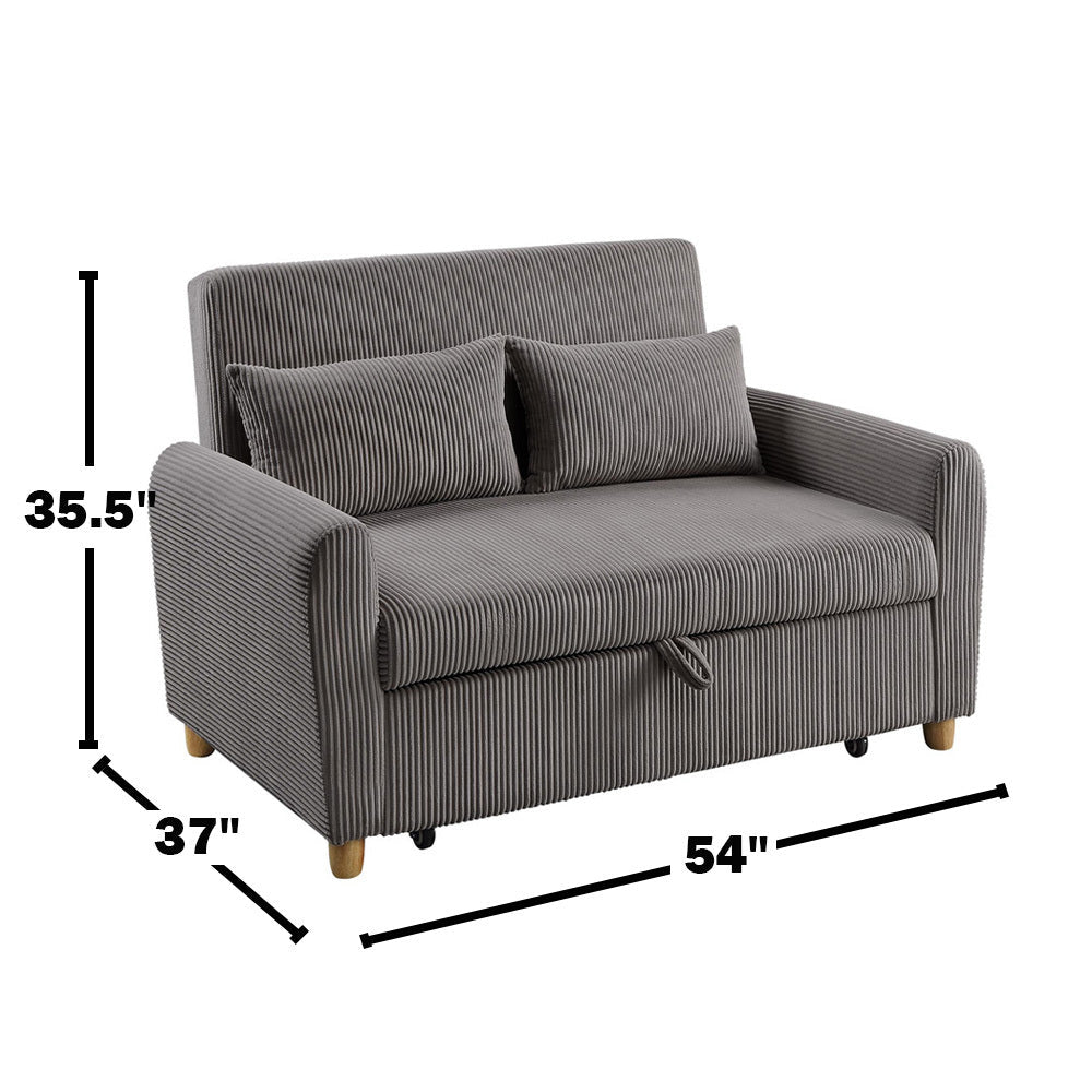 54'W Corduroy Convertible Sleeper Loveseat, Brown - 1st Choice Furniture Direct