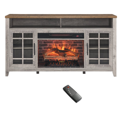 55 inch TV Media Stand with Electric Fireplace KD Inserts Heater,Gray Wash Color - 1st Choice Furniture Direct