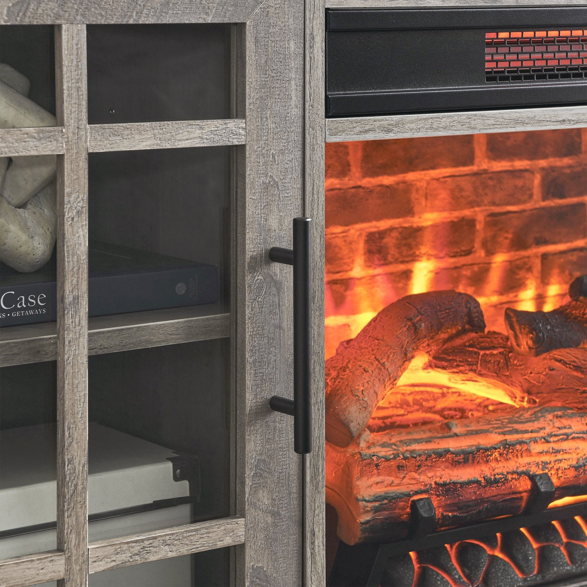 55 inch TV Media Stand with Electric Fireplace KD Inserts Heater,Gray Wash Color - 1st Choice Furniture Direct