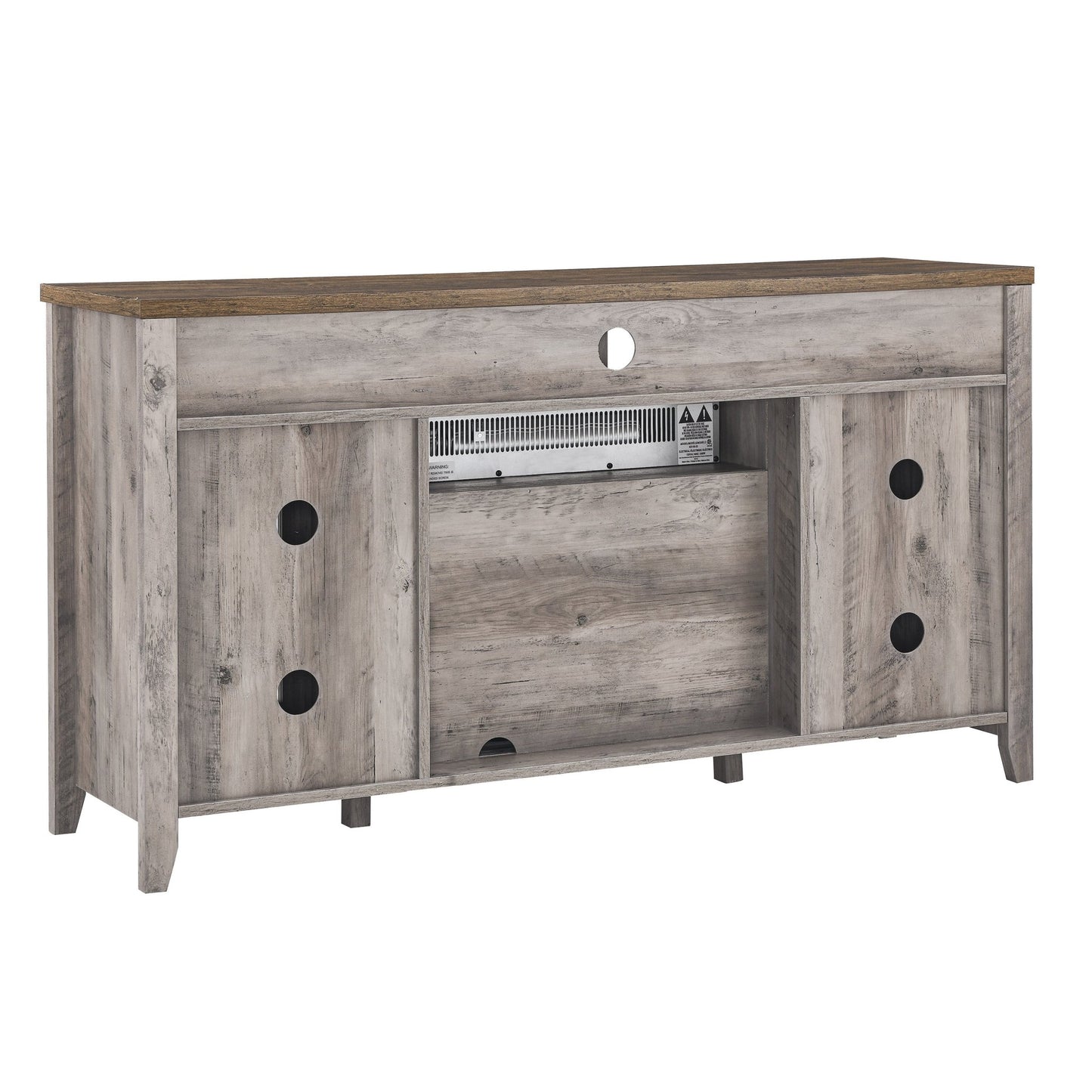 55 inch TV Media Stand with Electric Fireplace KD Inserts Heater,Gray Wash Color - 1st Choice Furniture Direct