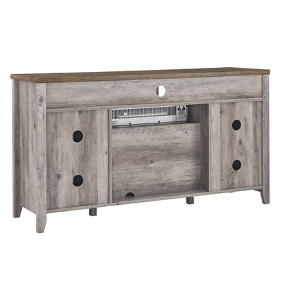 55 inch TV Media Stand with Electric Fireplace KD Inserts Heater,Gray Wash Color - 1st Choice Furniture Direct