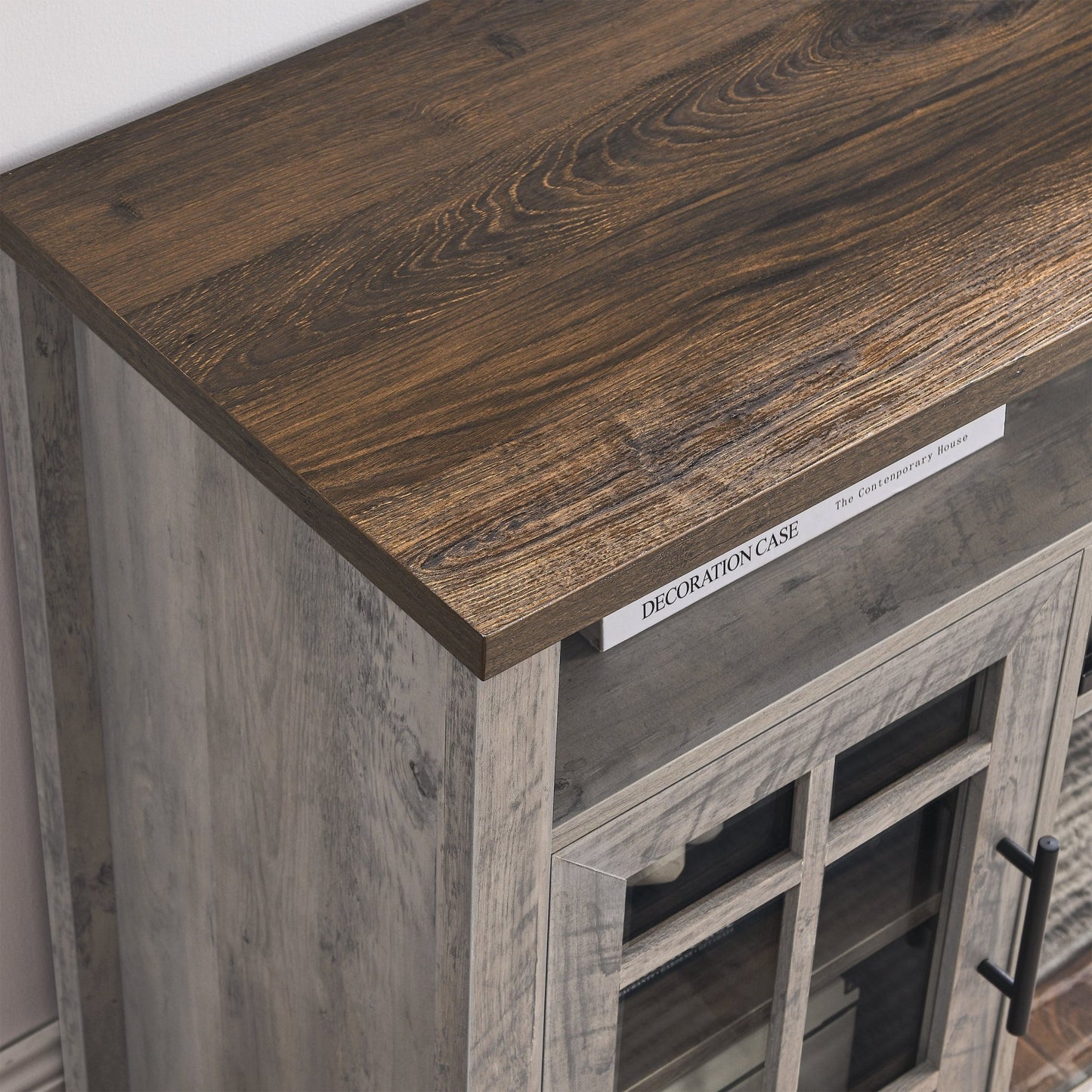 55 inch TV Media Stand with Electric Fireplace KD Inserts Heater,Gray Wash Color - 1st Choice Furniture Direct