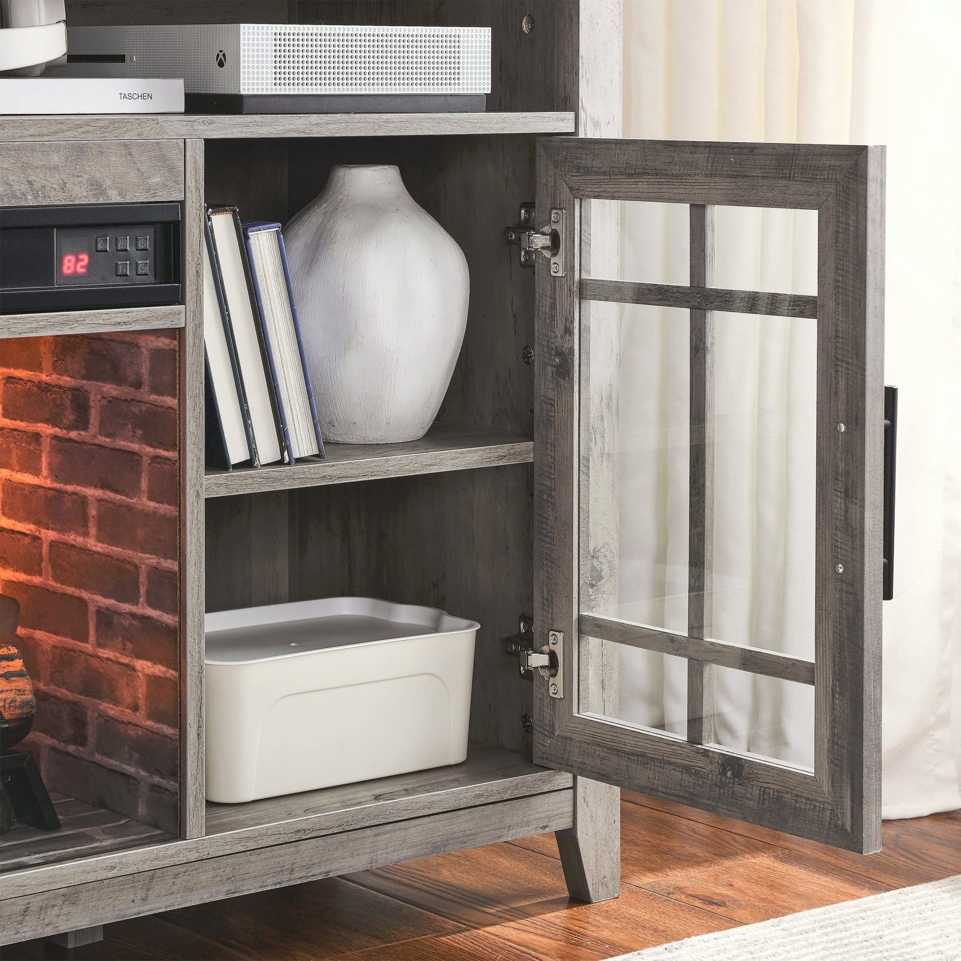 55 inch TV Media Stand with Electric Fireplace KD Inserts Heater,Gray Wash Color - 1st Choice Furniture Direct