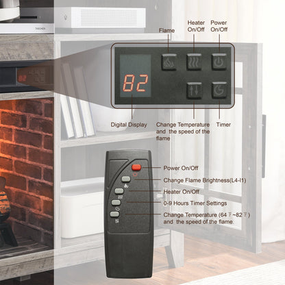 55 inch TV Media Stand with Electric Fireplace KD Inserts Heater,Gray Wash Color - 1st Choice Furniture Direct