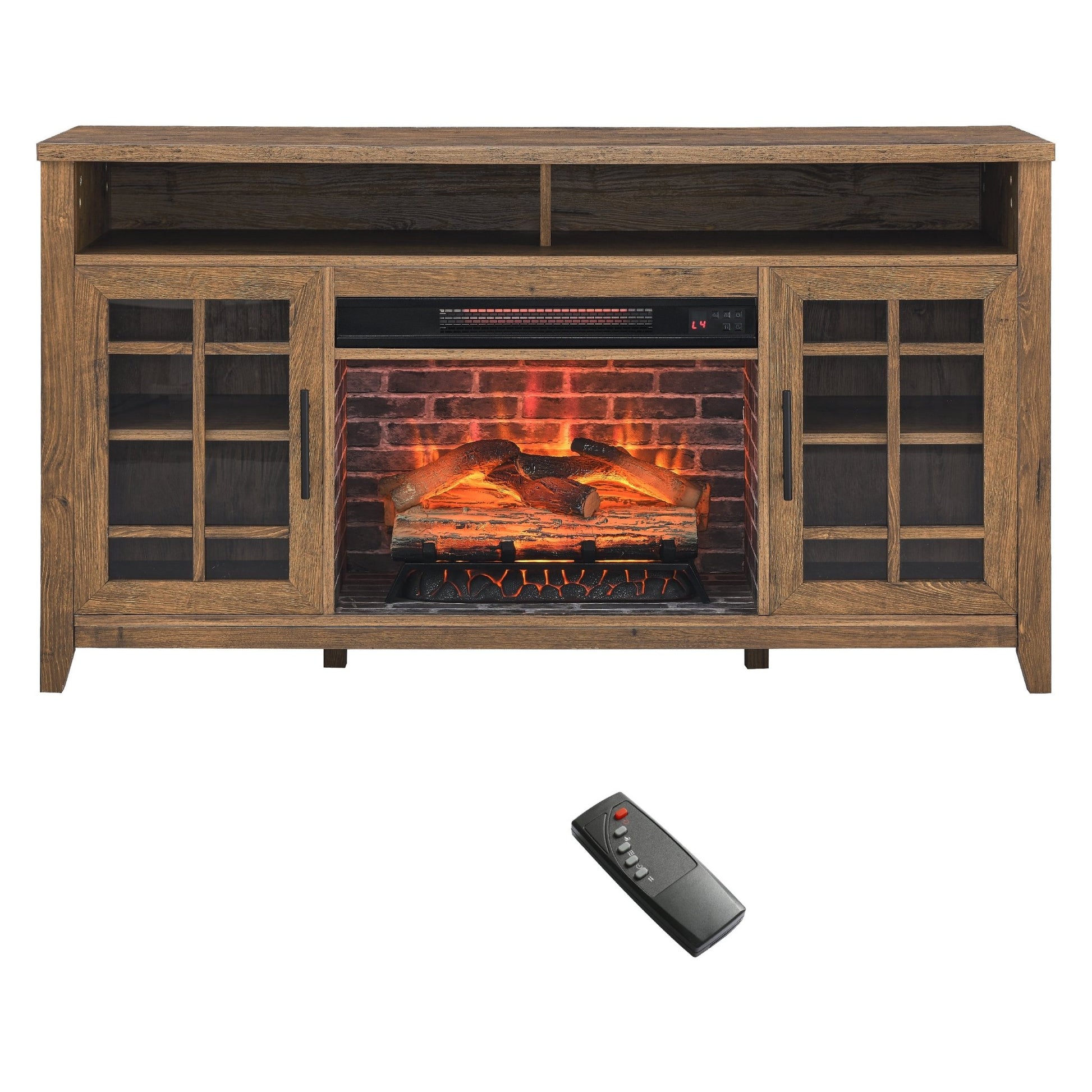 55 inch TV Media Stand with Electric Fireplace KD Inserts Heater,Reclaimed Barnwood Color - 1st Choice Furniture Direct