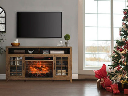 55 inch TV Media Stand with Electric Fireplace KD Inserts Heater,Reclaimed Barnwood Color - 1st Choice Furniture Direct