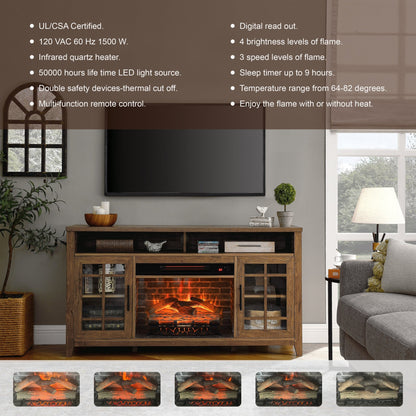 55 inch TV Media Stand with Electric Fireplace KD Inserts Heater,Reclaimed Barnwood Color - 1st Choice Furniture Direct