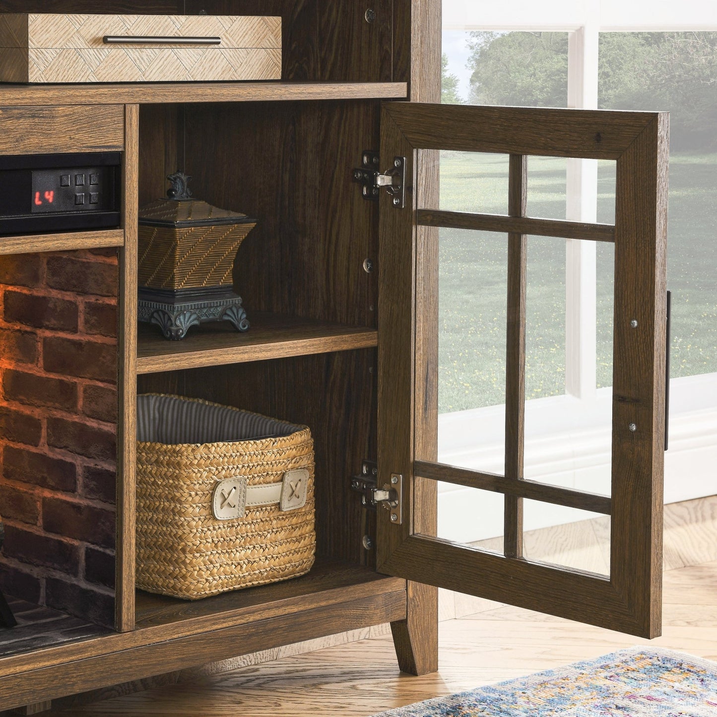 55 inch TV Media Stand with Electric Fireplace KD Inserts Heater,Reclaimed Barnwood Color - 1st Choice Furniture Direct