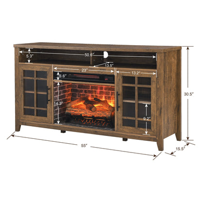 55 inch TV Media Stand with Electric Fireplace KD Inserts Heater,Reclaimed Barnwood Color - 1st Choice Furniture Direct