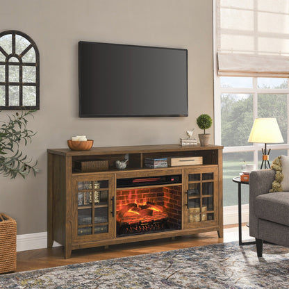 55 inch TV Media Stand with Electric Fireplace KD Inserts Heater,Reclaimed Barnwood Color - 1st Choice Furniture Direct