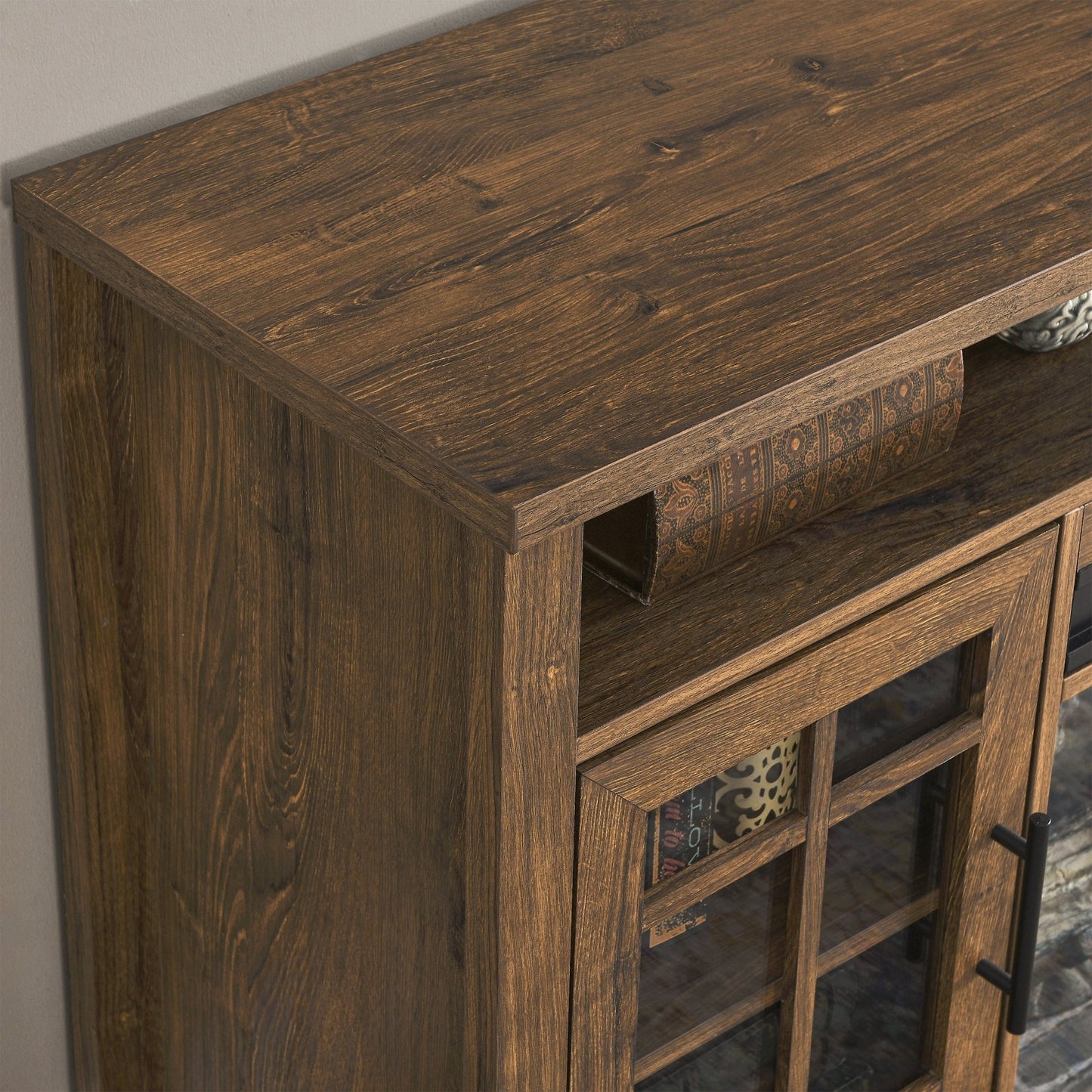 55 inch TV Media Stand with Electric Fireplace KD Inserts Heater,Reclaimed Barnwood Color - 1st Choice Furniture Direct