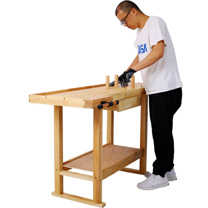 55 - Inch Wood Workbench - Wooden Workbench for Garage Workshop and Home, with Bar Clamps Set 16 inch x 4 - 3/4 inch Throat,Pack of 2 - 1st Choice Furniture Direct