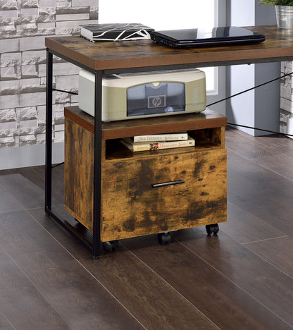 Weathered Oak Mobile File Cabinet with Drawer and Open Shelf